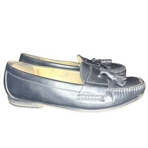 Vtg 90s Cole Haan Mens Leather Slip On Loafers Tassels Sz 10 Black Preppy Career